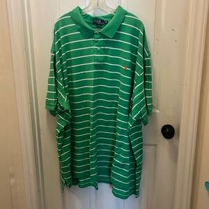 🐎 VGUC Polo by Ralph Lauren Big Men’s Green/White Striped Shirt - Size 6XL BIG